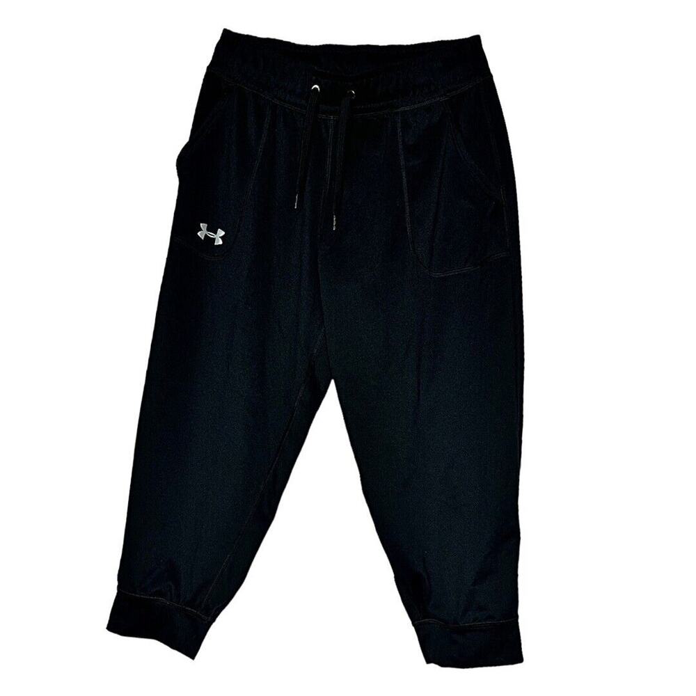 Under Armour Women XS Black Cropped Joggers Heat Gear Casual Workout Athleisure